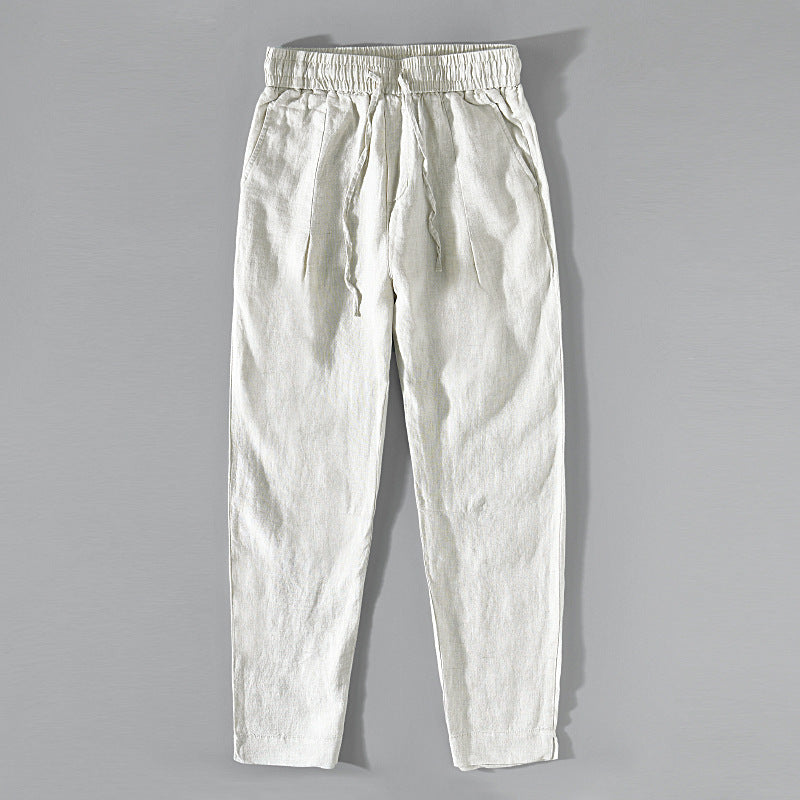 Summer Linen Ankle Pants, Casual Loose Linen Tapered Pants