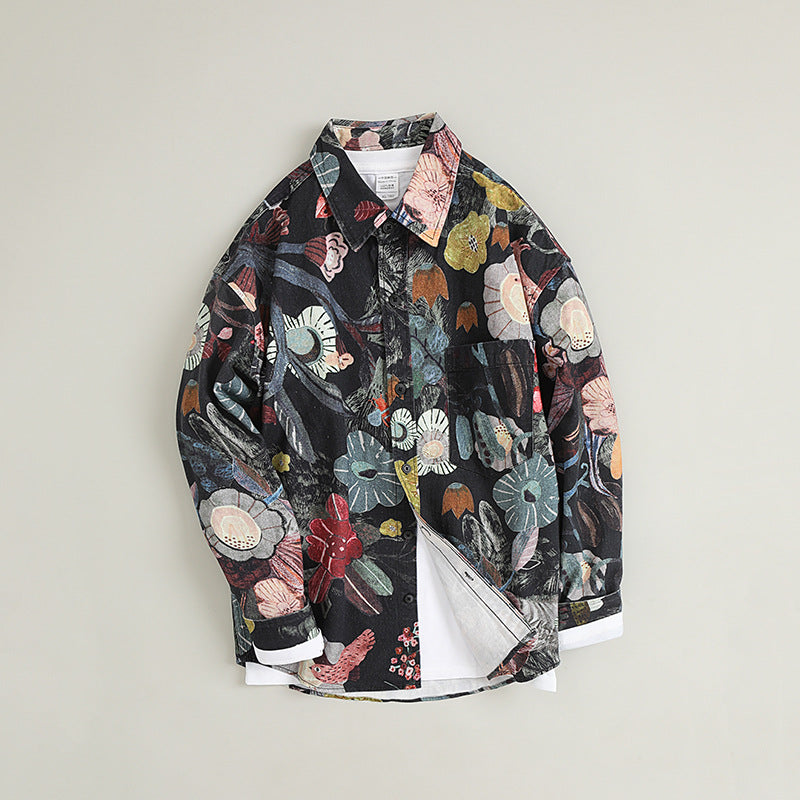 Loose Printed Jacket, Vintage Casual Cotton Jacket