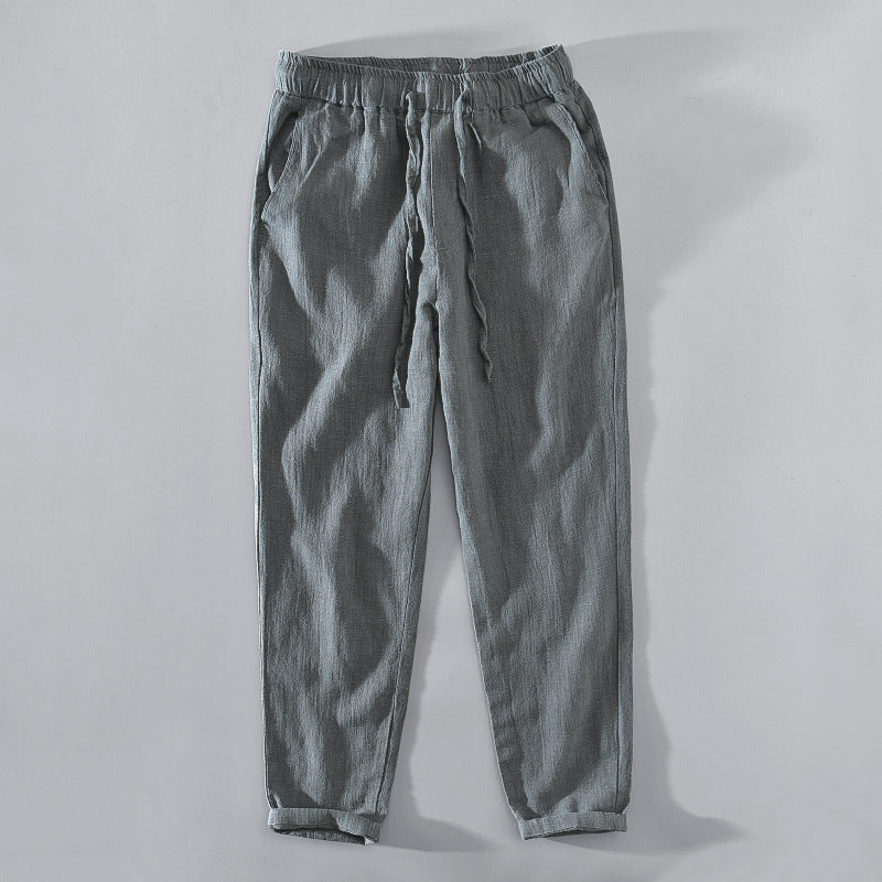 Elastic waist summer pants, cotton linen ankle pants,