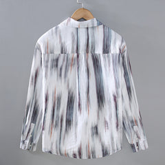 100% Linen Printed Long Sleeve Shirt, Summer Loose 100% Linen Shirt