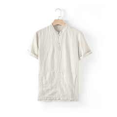 Summer short sleeve boat collar frog button linen shirt, loose casual summer shirt