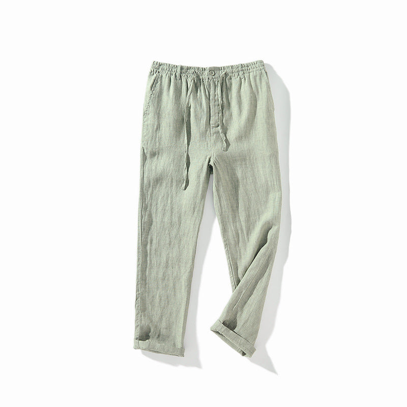 Men's linen pants, elasticated waist linen pants, full length linen pants straight legged