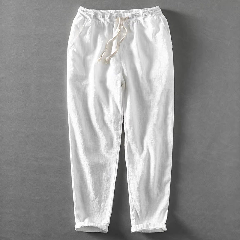 Summer elastic waist cotton linen pants, loose casual linen pants