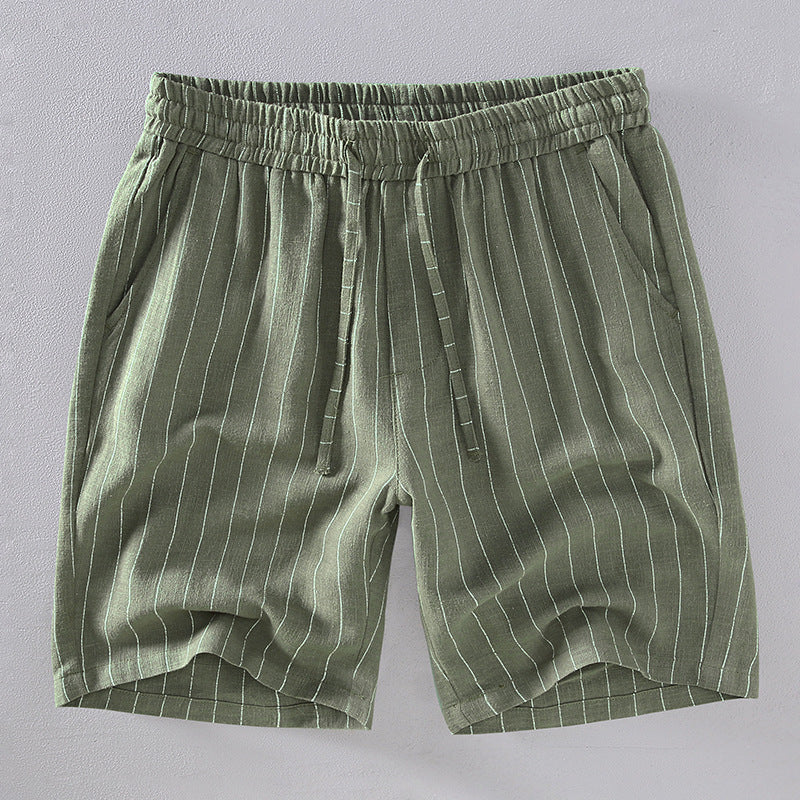 Summer cotton linen striped shorts, loose  casual summer striped shorts