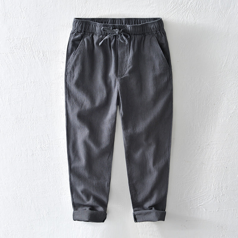 Men's Summer Cotton Linen Pants, Elastic Waist Loose Casual Cotton Linen Ankle Pants