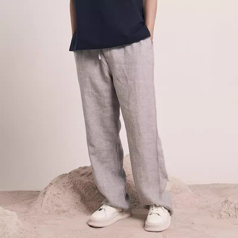 Men's linen pants, elasticated waist linen pants, full length linen pants straight legged