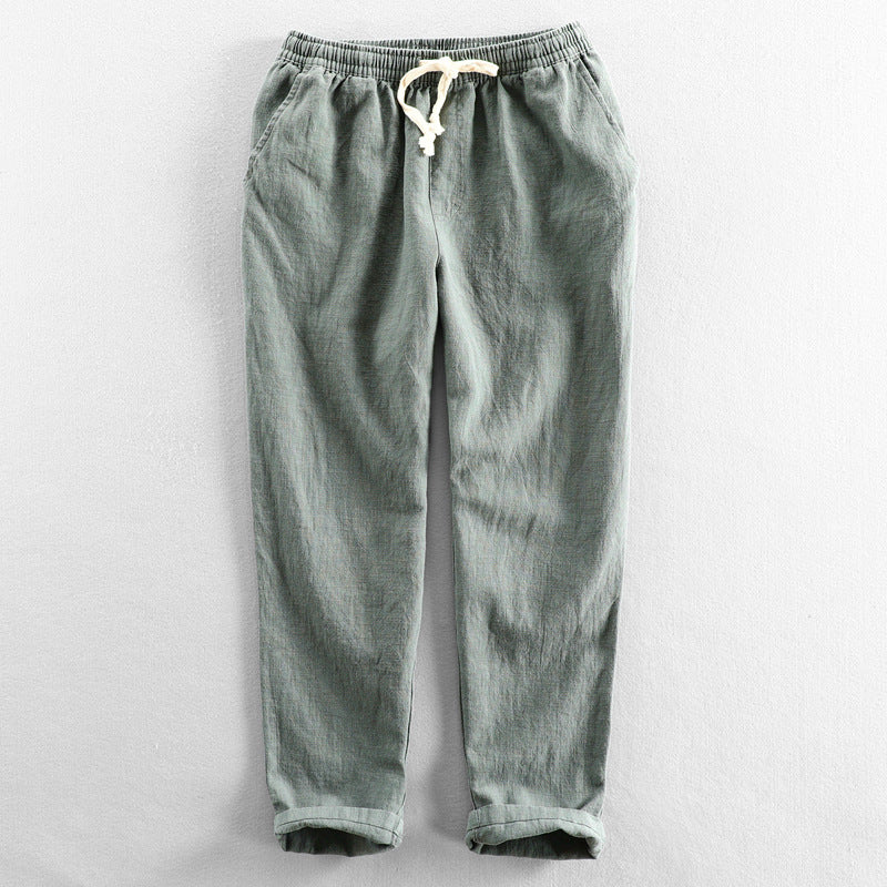 Summer elastic waist cotton linen pants, loose casual linen pants