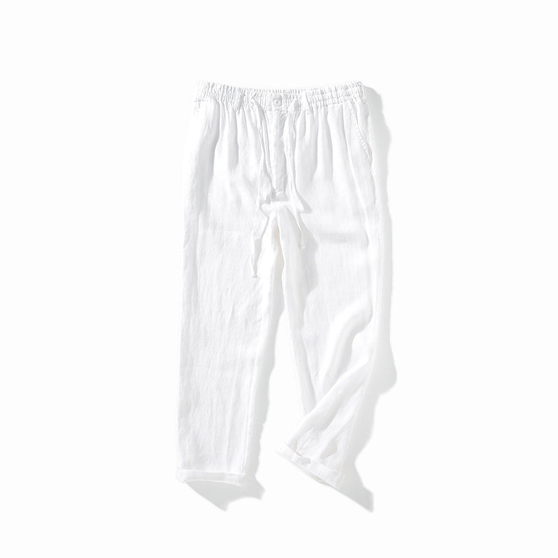 Men's linen pants, elasticated waist linen pants, full length linen pants straight legged