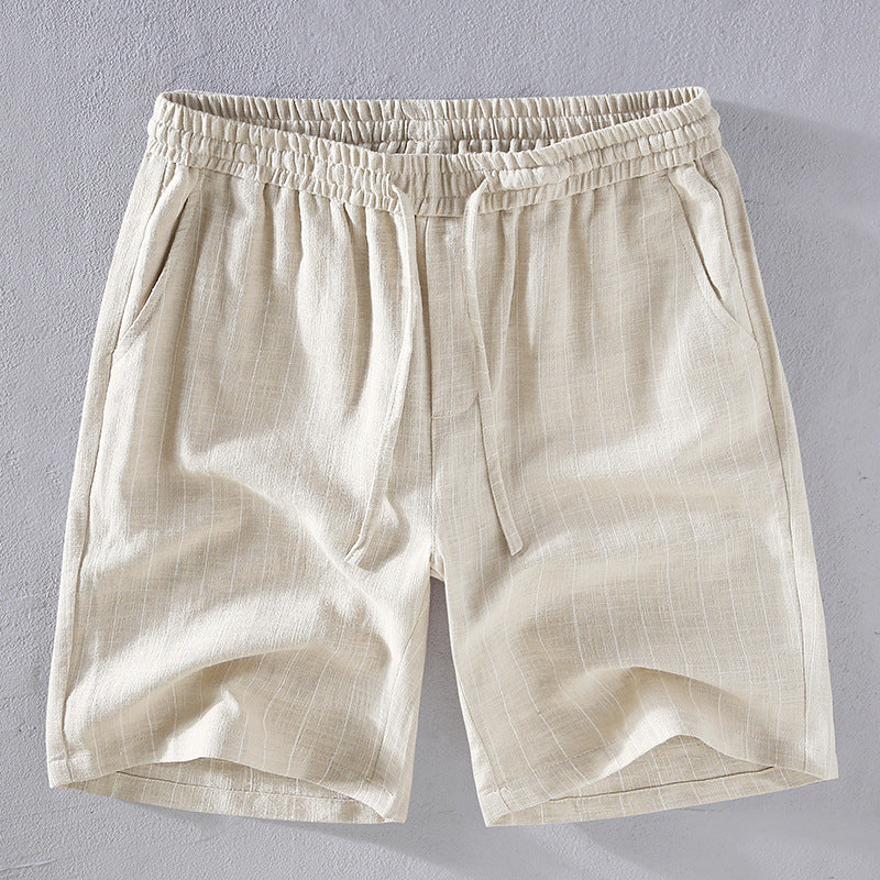 Summer cotton linen striped shorts, loose  casual summer striped shorts