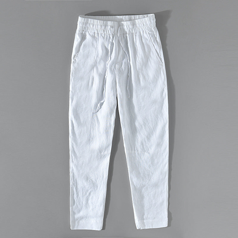 Summer Linen Ankle Pants, Casual Loose Linen Tapered Pants