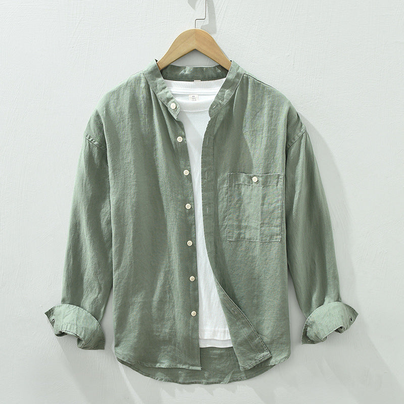 100% linen long sleeve shirt, summer loose 100% linen shirt.