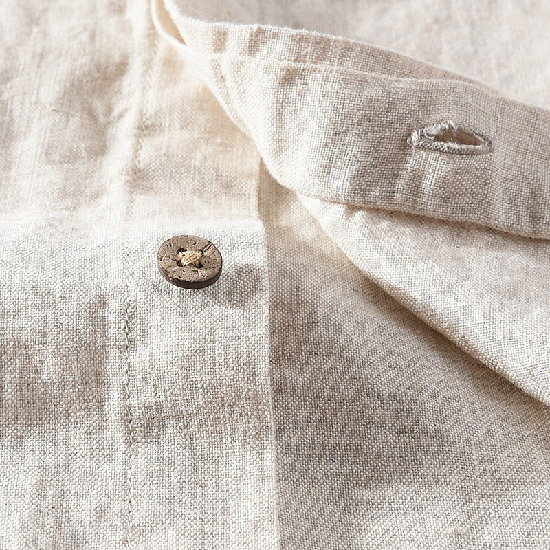 Summer linen long sleeve shirt, summer vintage concealed button 100% linen shirt