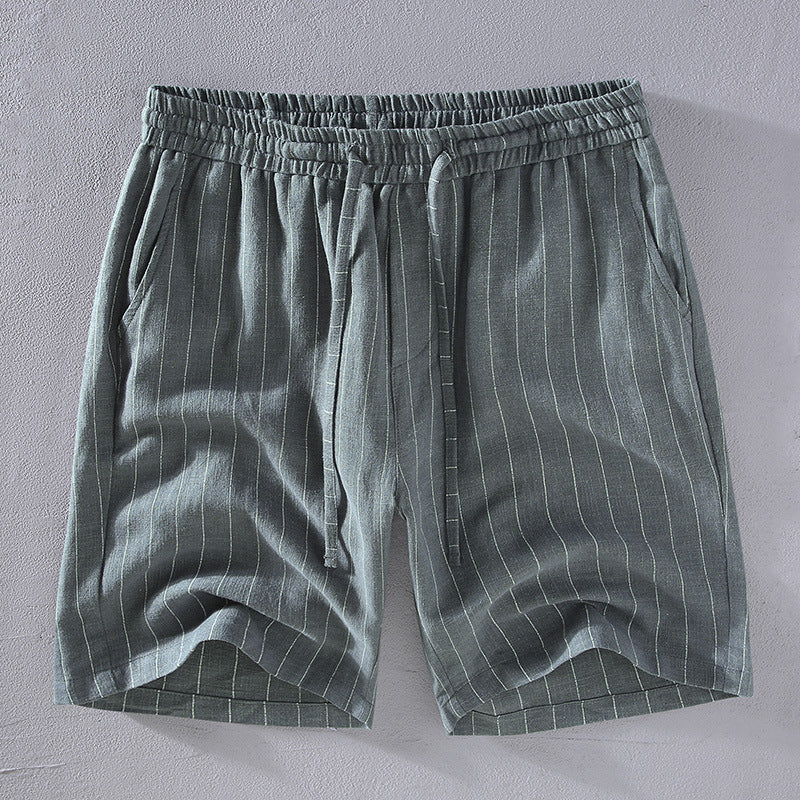 Summer cotton linen striped shorts, loose  casual summer striped shorts