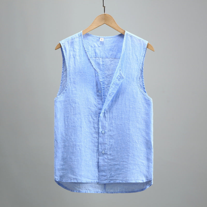 Summer Sleeveless Linen Shirt, Sleeveless Linen Vest