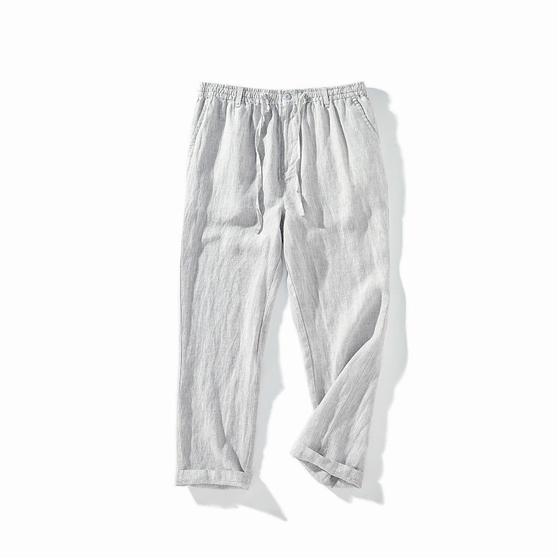 Men's linen pants, elasticated waist linen pants, full length linen pants straight legged