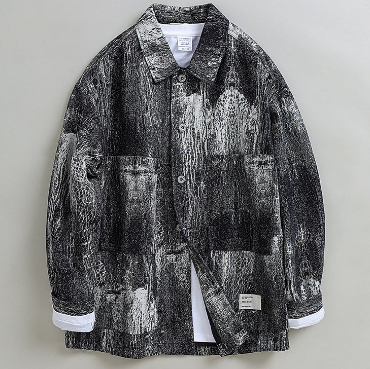 Printed Linen Jacket, Men's Loose Casual Cotton Linen Jacket