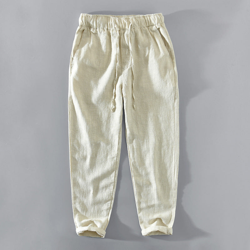 Elastic waist summer pants, cotton linen ankle pants,