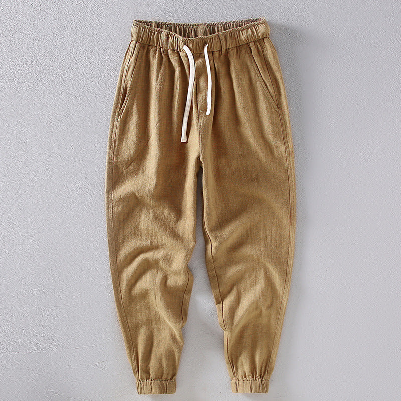 Summer cotton linen tapered pants, men's loose cotton linen ankle pants