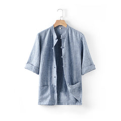 Casual half sleeve linen shirt, vintage men's linen shirt