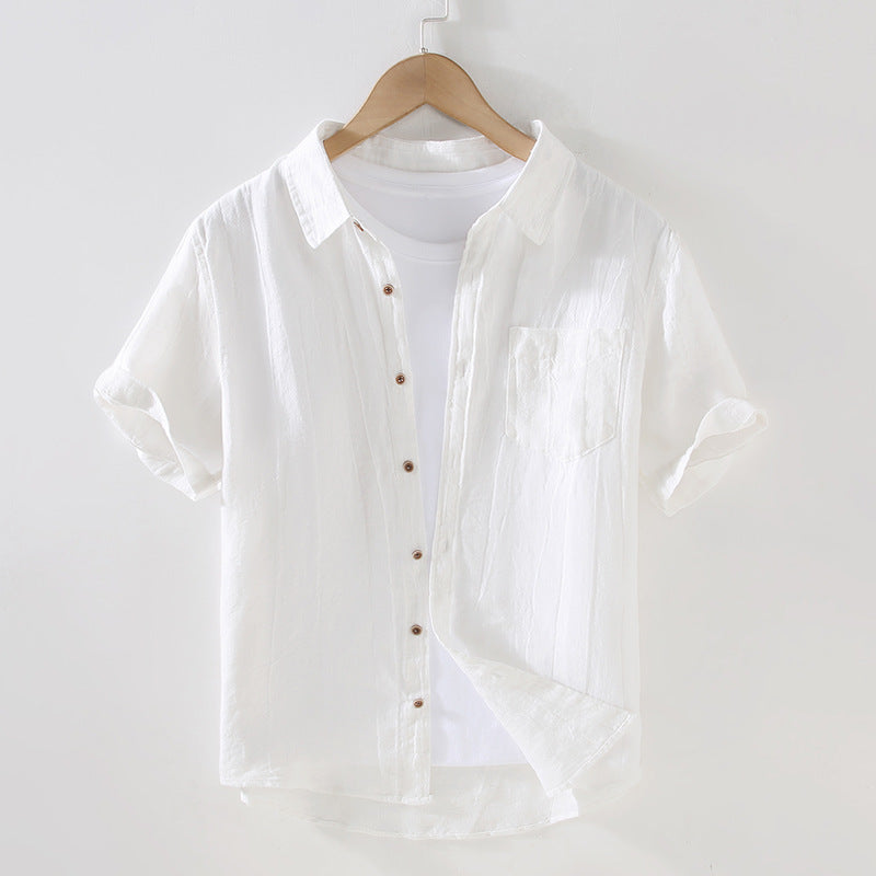 Pleated Short Sleeve Linen Shirt, Vintage Loose Summer Shirt