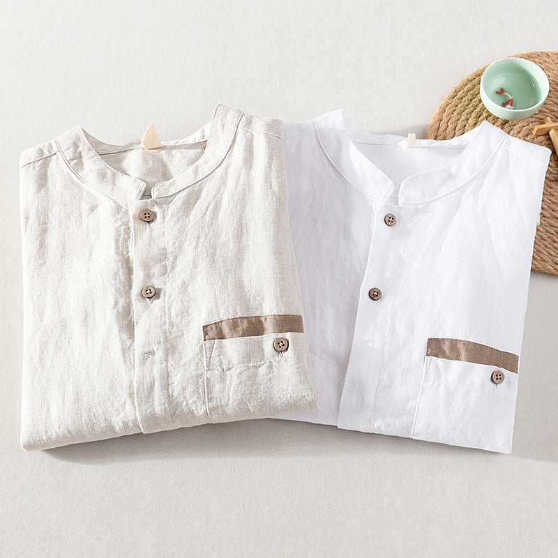 Summer linen long sleeve shirt, summer vintage concealed button 100% linen shirt