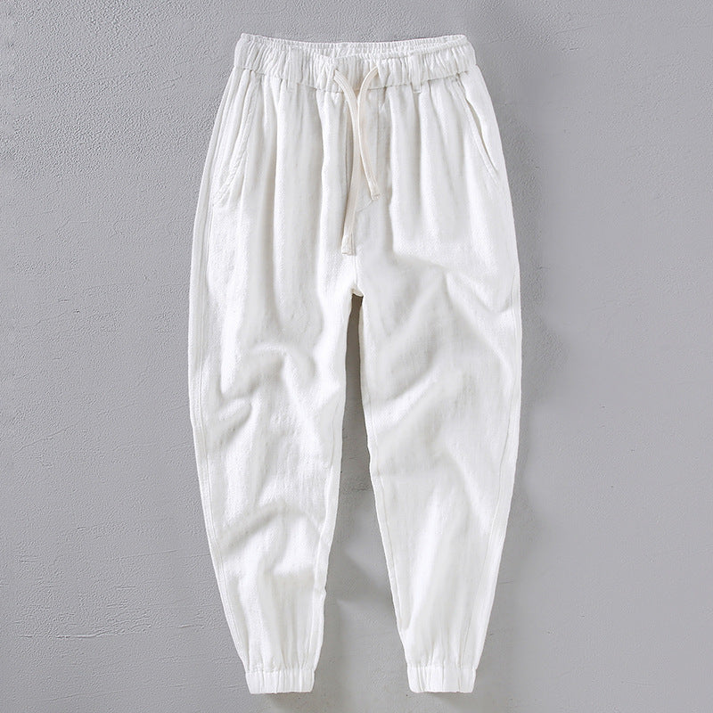 Summer cotton linen tapered pants, men's loose cotton linen ankle pants