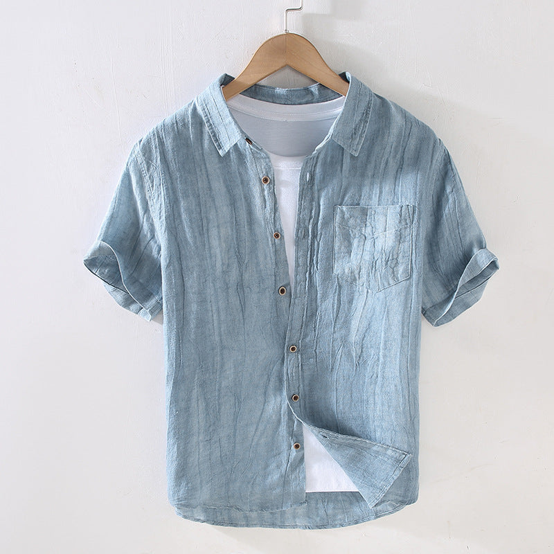 Pleated Short Sleeve Linen Shirt, Vintage Loose Summer Shirt