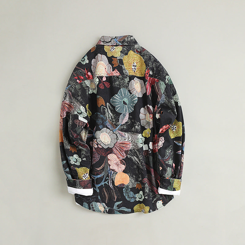 Loose Printed Jacket, Vintage Casual Cotton Jacket