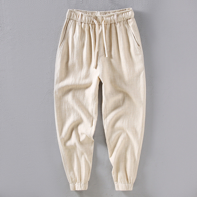 Summer cotton linen tapered pants, men's loose cotton linen ankle pants