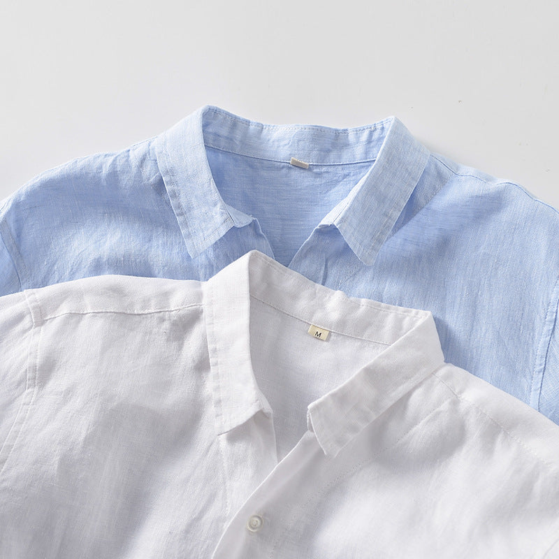 Casual semi-linen shirt, vintage men's 100% linen shirt