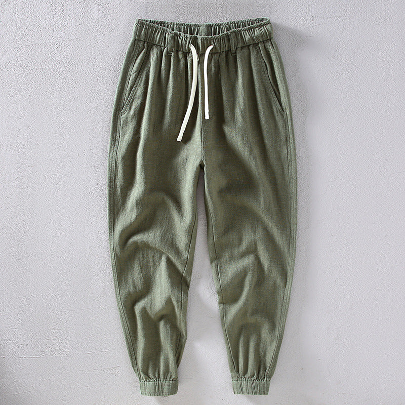 Summer cotton linen tapered pants, men's loose cotton linen ankle pants