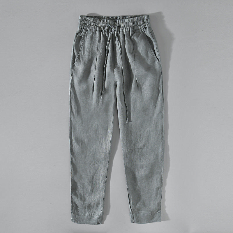 Summer Linen Ankle Pants, Casual Loose Linen Tapered Pants