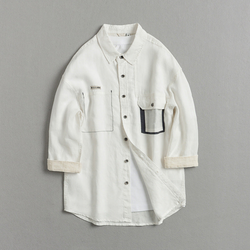 100% linen shirt, men's loose casual linen shirt