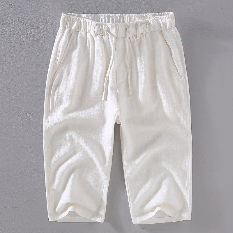 Men's summer cotton  linen shorts, elastic waist cotton  linen shorts