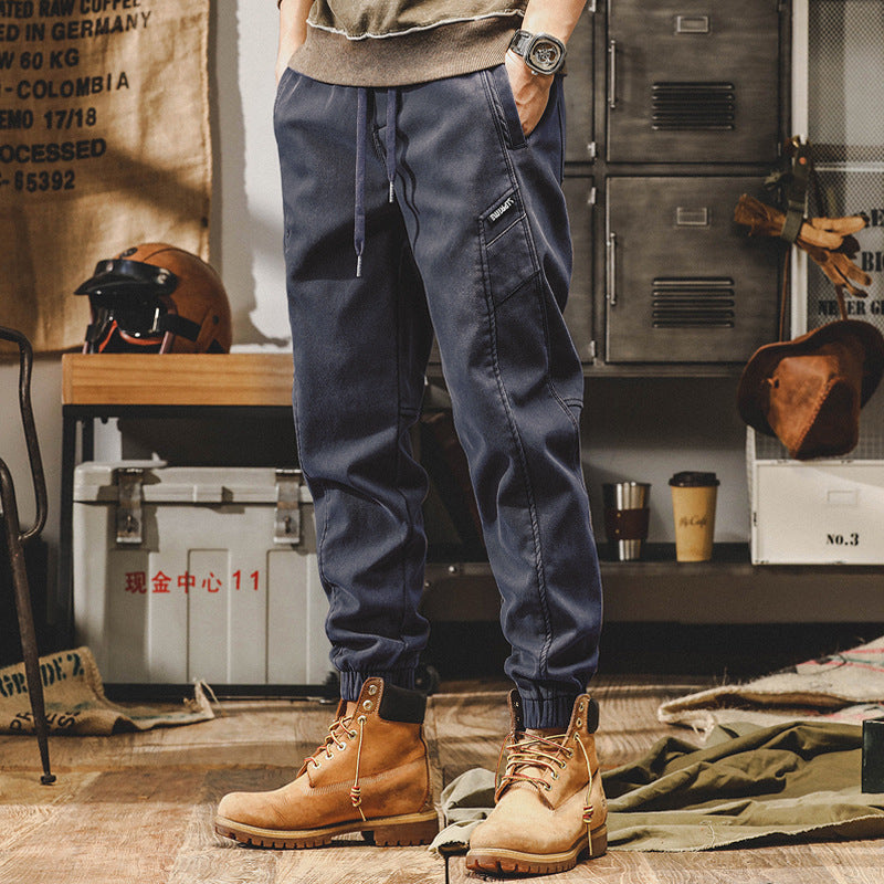 Cargo pants,men's casual elastic waist cotton workwear ankle pant,cotton casual harem pants