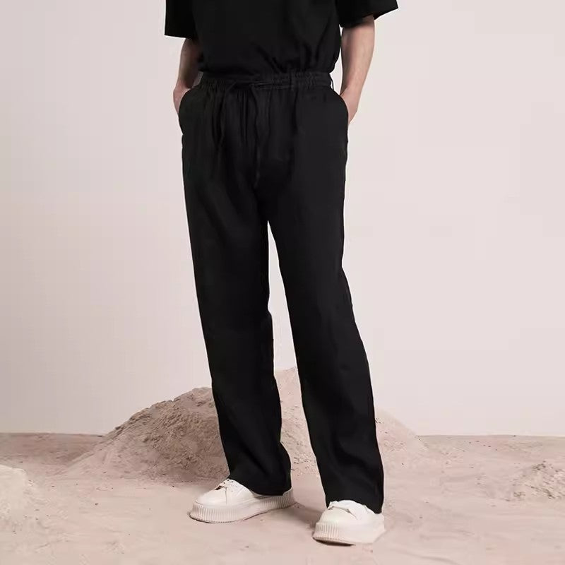 Men's linen pants, elasticated waist linen pants, full length linen pants straight legged