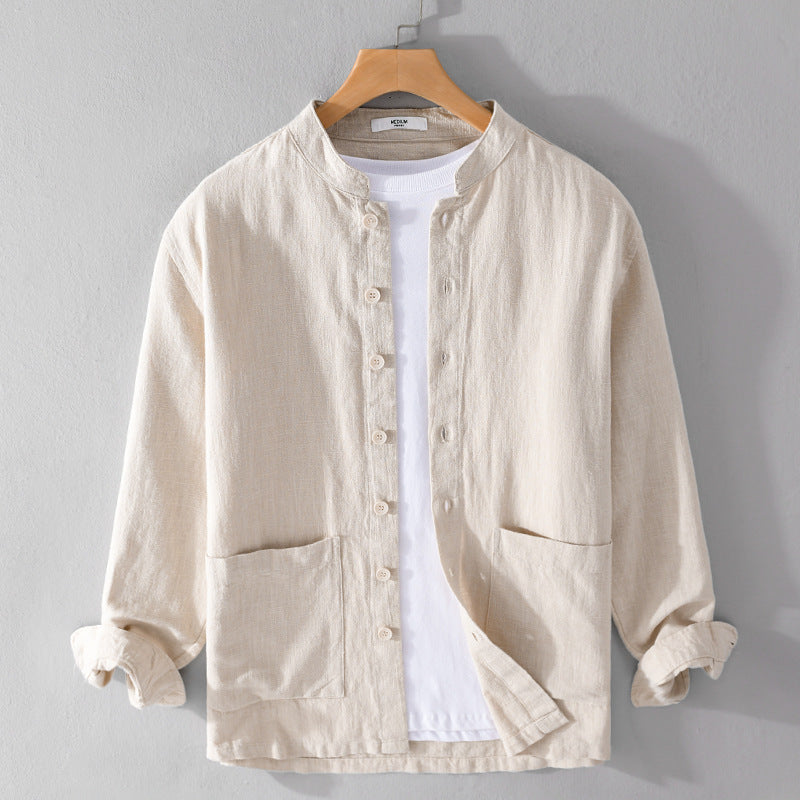 Stand-up collar cotton linen jacket, casual men's linen jacket