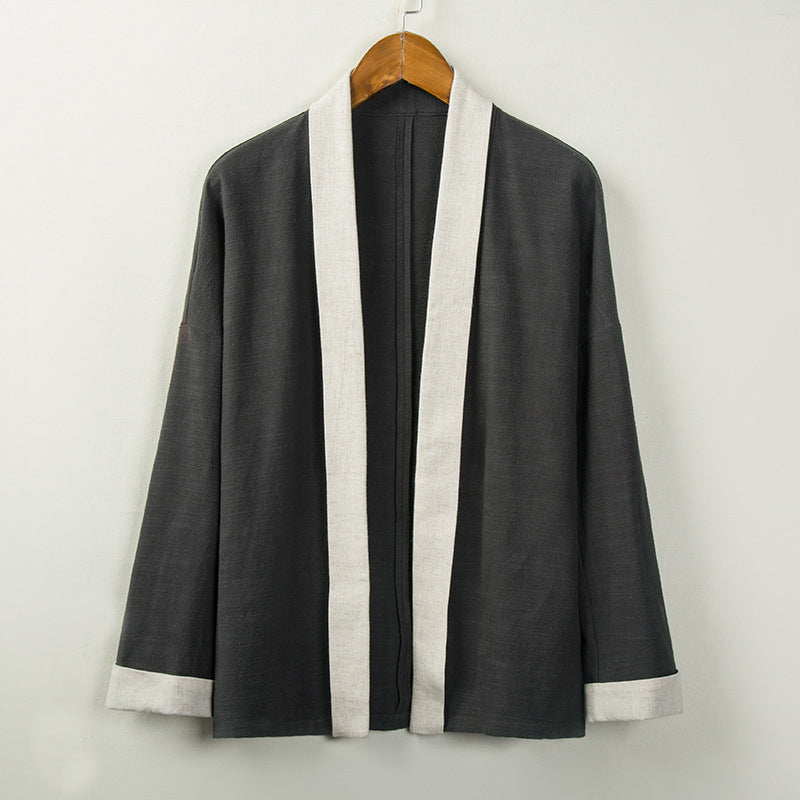 Men's Cotton Linen Kimono, Vintage Chinese Linen Jacket