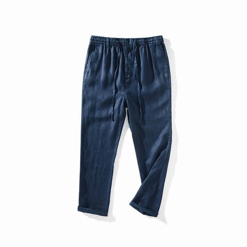 Men's linen pants, elasticated waist linen pants, full length linen pants straight legged