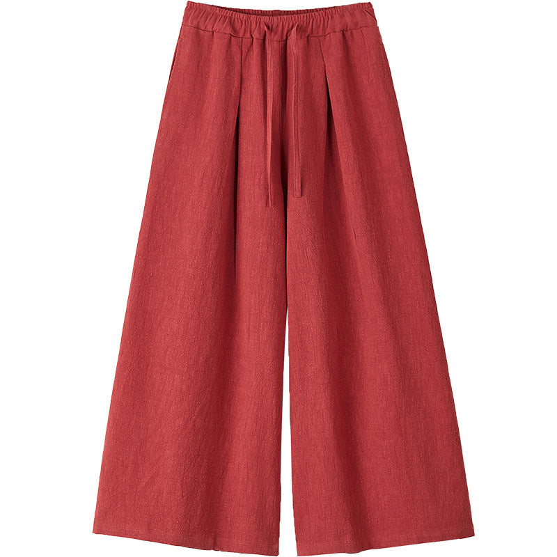 Elastic Waist Cotton Linen Wide Leg Pants, Men's Casual Cotton Linen Wide Leg Pants