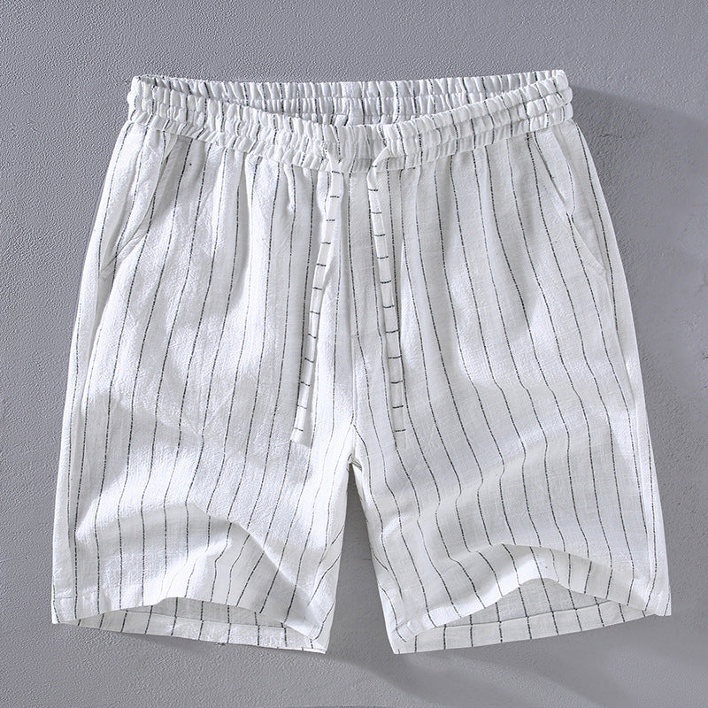 Summer cotton linen striped shorts, loose  casual summer striped shorts