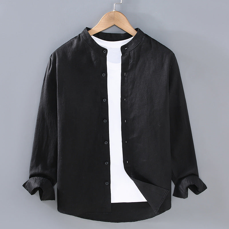 Standing collar long sleeve linen shirt, 5 colours 100% linen shirt, Chinese men's summer shirt