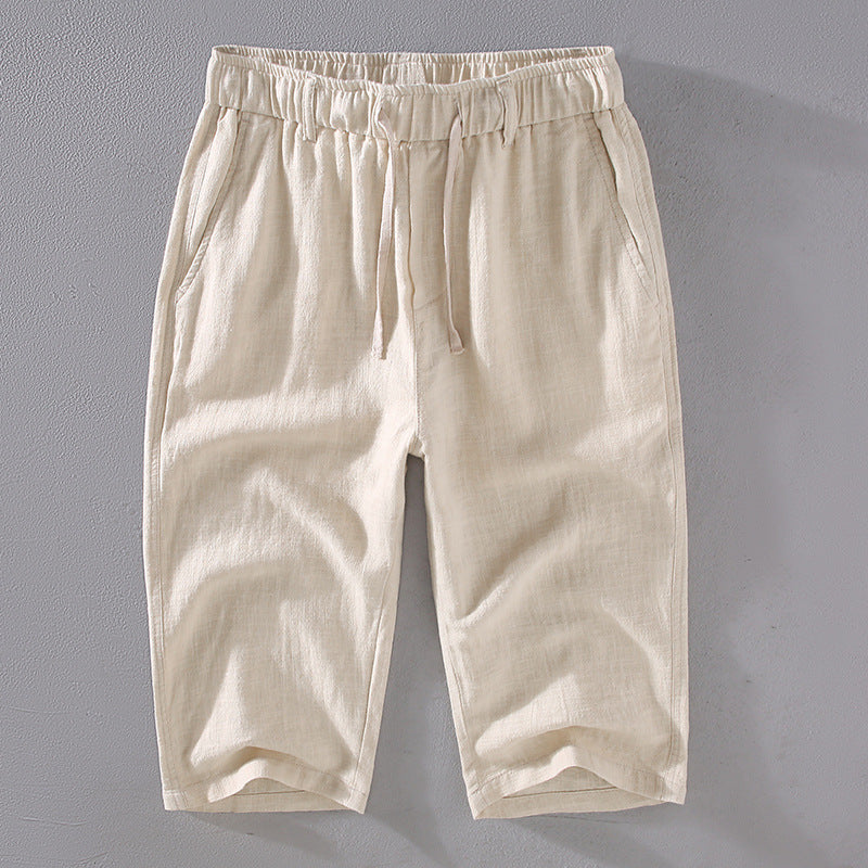 Men's summer cotton  linen shorts, elastic waist cotton  linen shorts