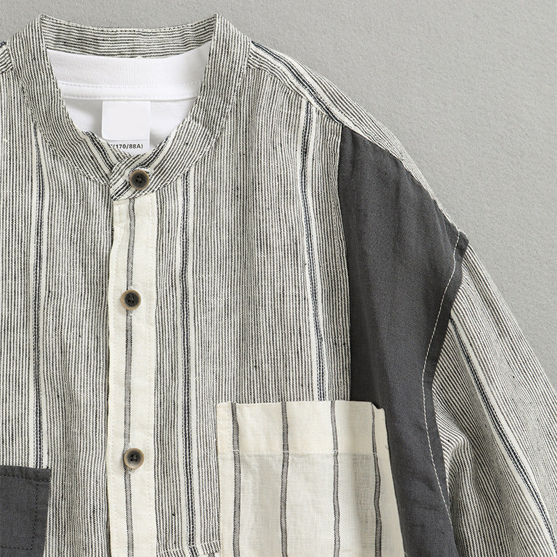 Men's patchwork linen shirt, casual loose oversize linen shirt, summer 100% linen shirt