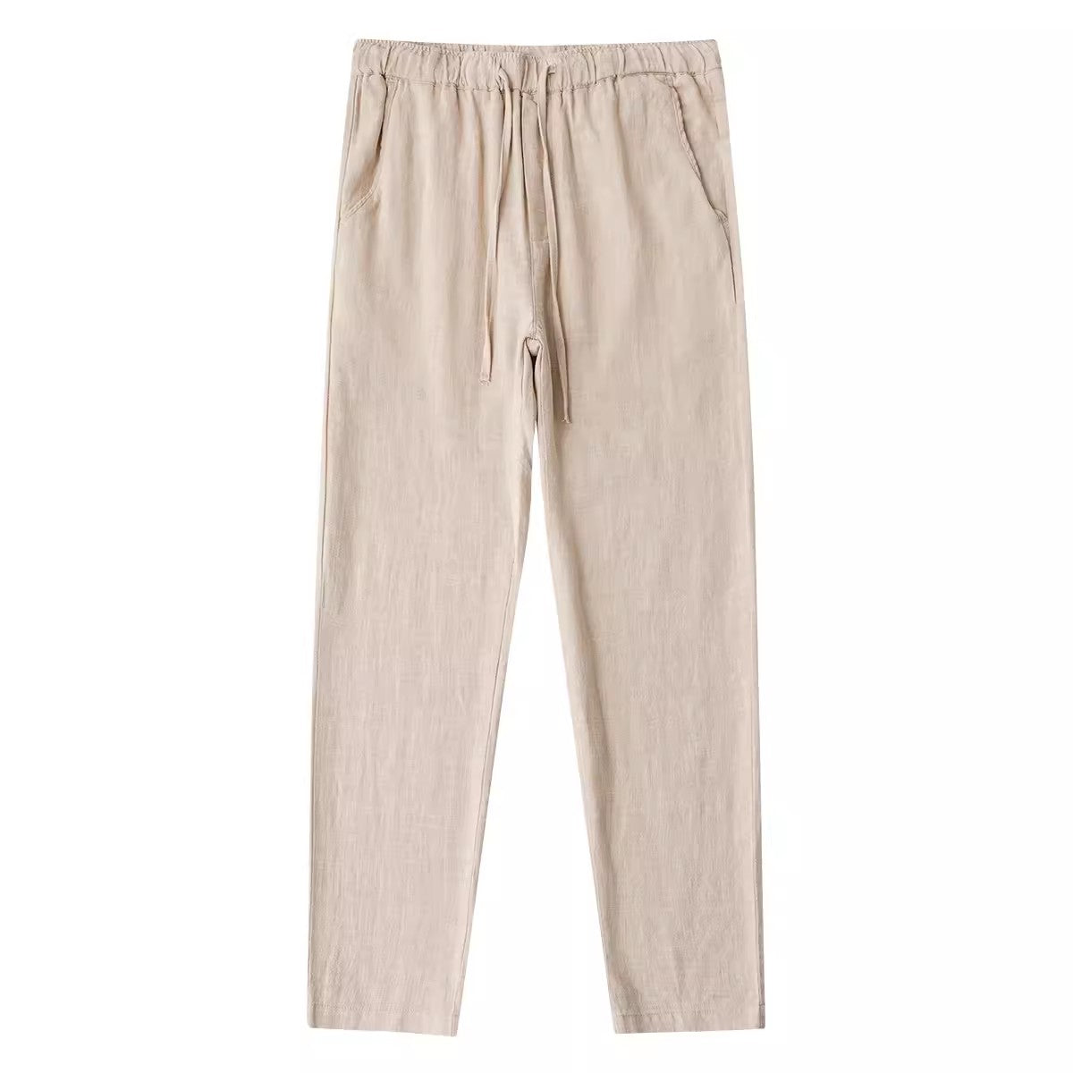 Men's Summer Cotton Linen Pants, Elastic Waist Loose Casual Cotton Linen Ankle Pants