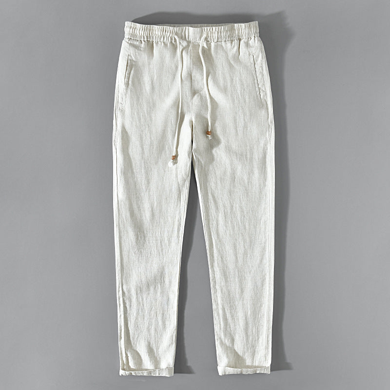 Summer linen trousers, vintage elastic waist loose linen pants.