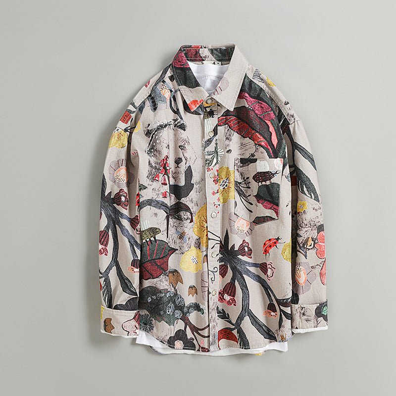 Loose Printed Jacket, Vintage Casual Cotton Jacket