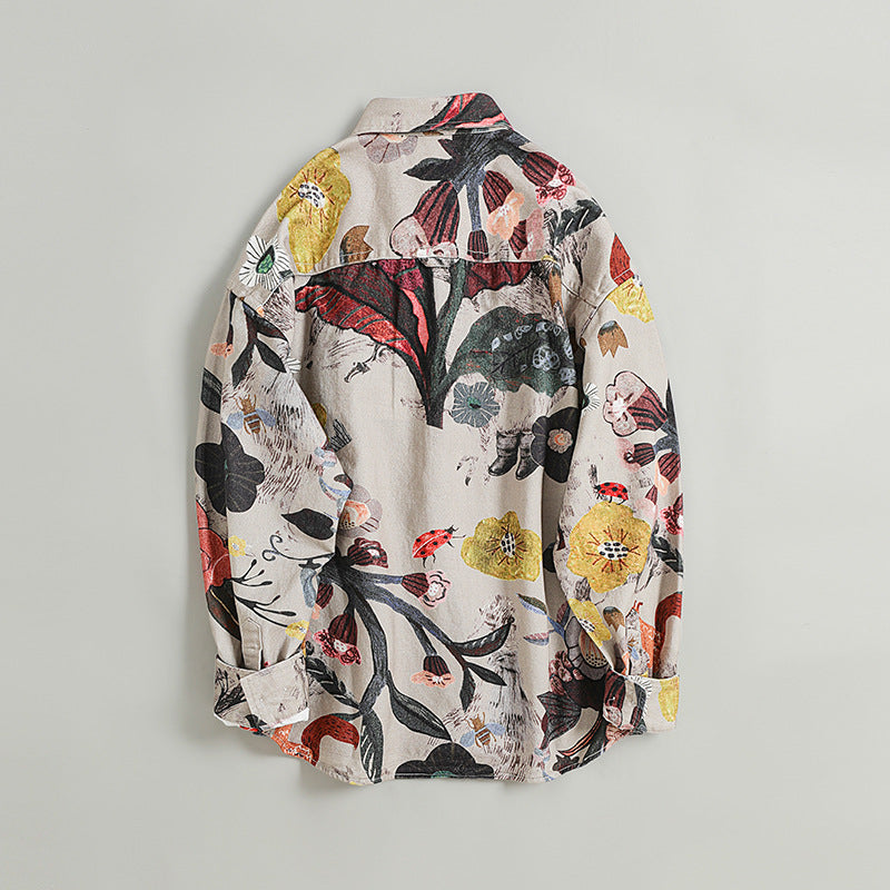 Loose Printed Jacket, Vintage Casual Cotton Jacket