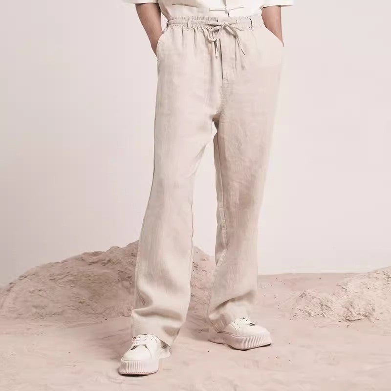 Men's linen pants, elasticated waist linen pants, full length linen pants straight legged