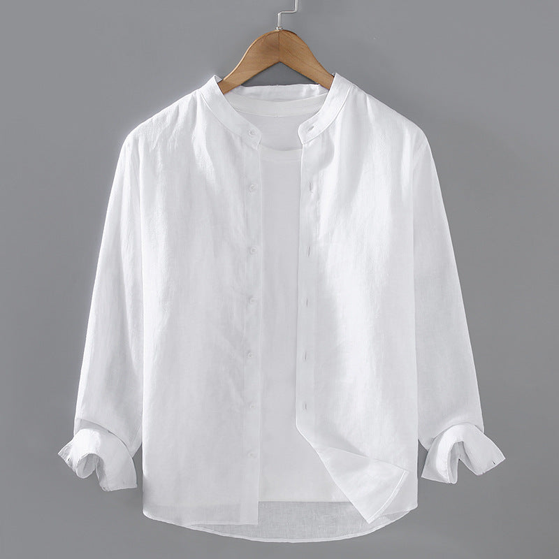 Standing collar long sleeve linen shirt, 5 colours 100% linen shirt, Chinese men's summer shirt